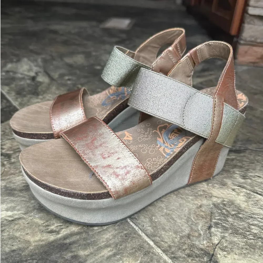 OTBT Metallic Copper and Light Gray Wedge Sandals